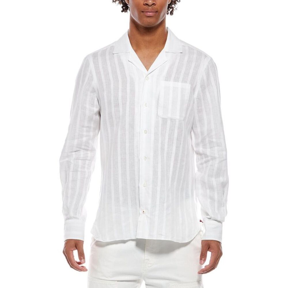 Isaia Mens  Camp Collar Linen-Blend Shirt, White